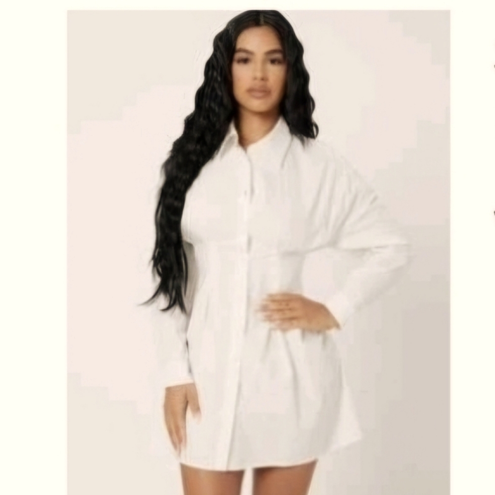 Medium white professionals button down collared shirt NWT mini dress Petite
